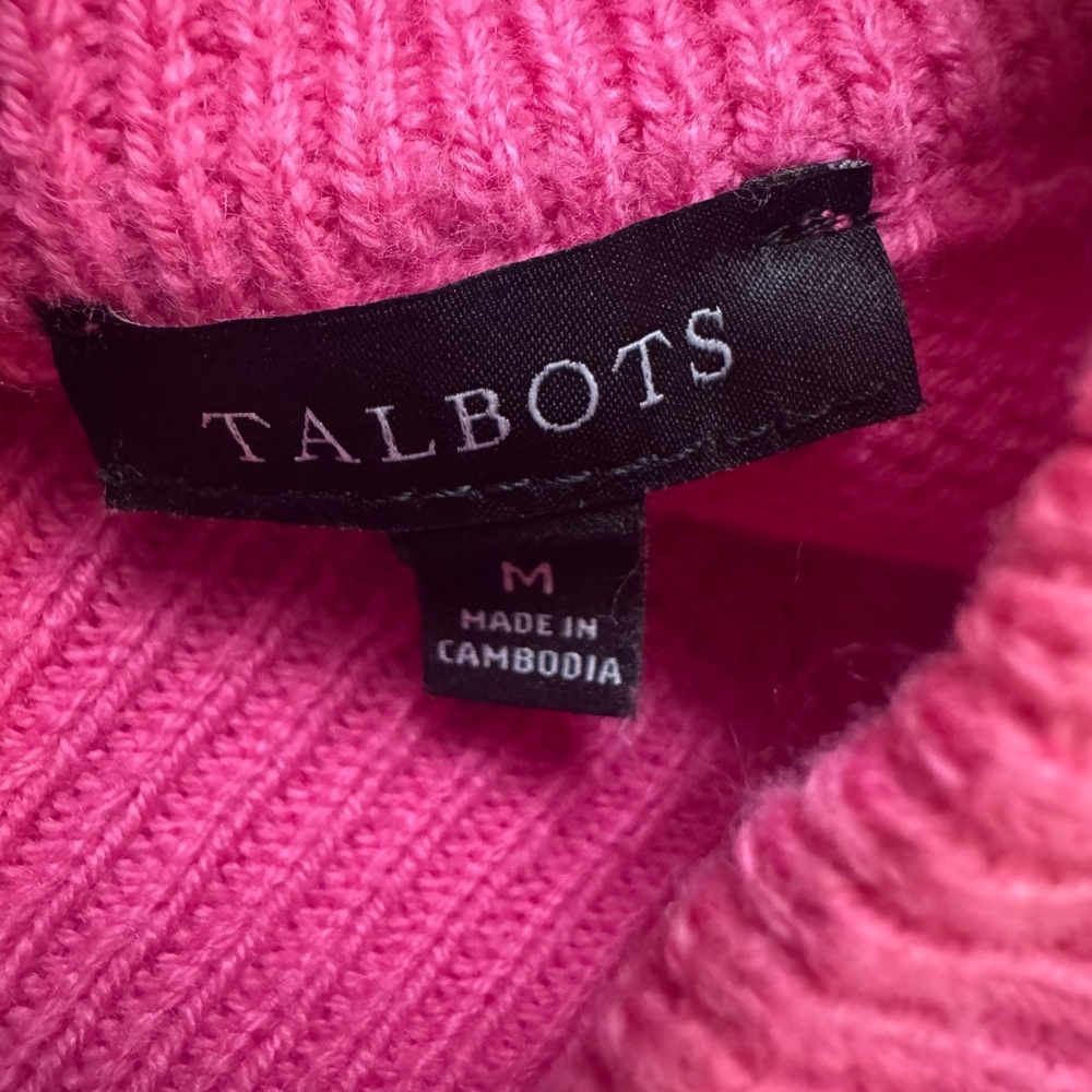 Talbots Honeycomb Weave Hi Low Mock Neck Cable Sweater Pink Medium - Picture 3 of 7